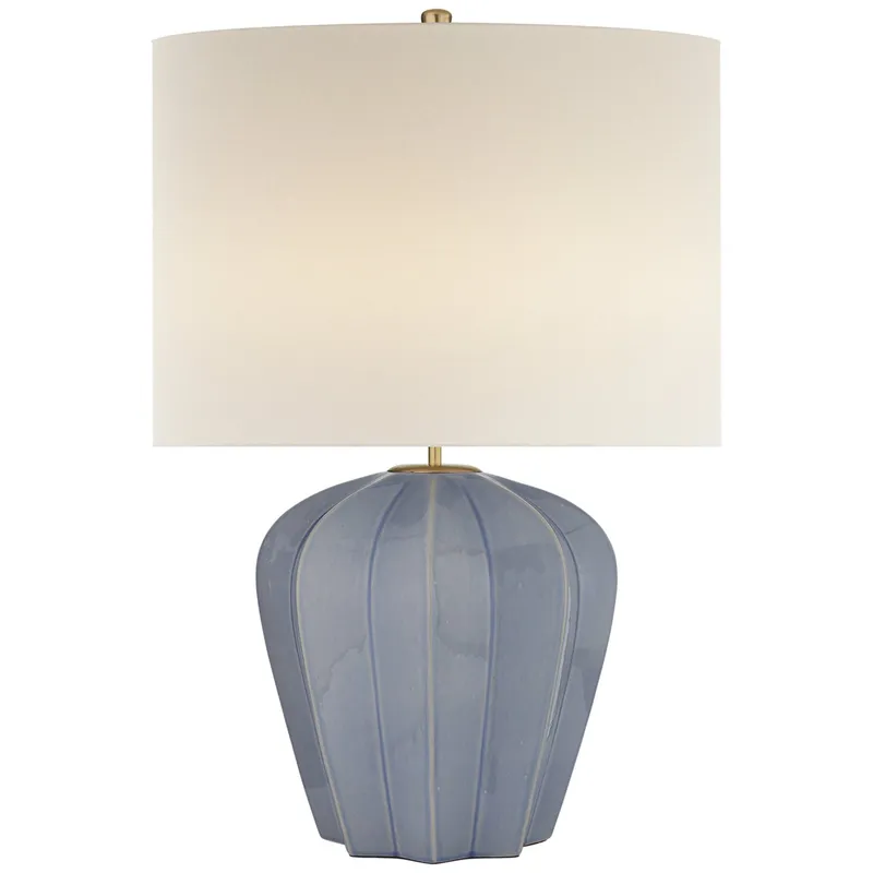 AERIN Pierrepont Medium Table Lamp in Polar Blue Crackle with Linen Shade W21" x H30"
