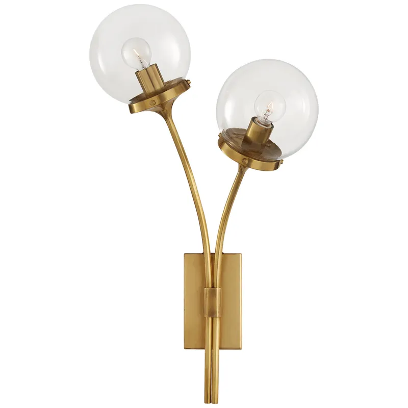 kate spade new york Prescott Right Sconce in Soft Brass with Clear Glass Wall Light W12" x H20.5"