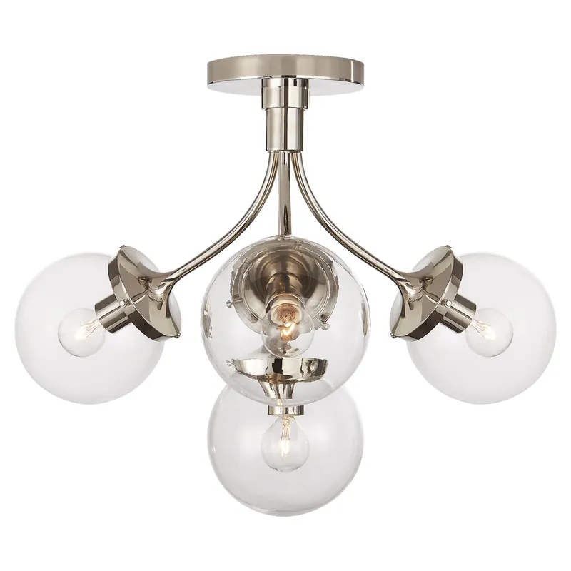 kate spade new york Prescott Medium Semi-Flush Mount in Polished Nickel with Clear Glass Ceiling Light W18" x H14.25"
