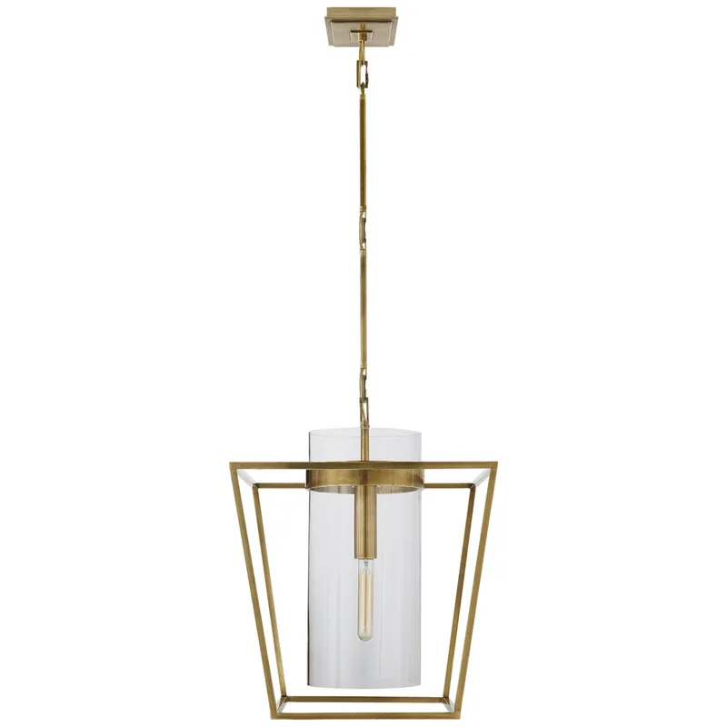 Ian K. Fowler Presidio Small Lantern in Hand-Rubbed Antique Brass with Clear Glass Ceiling Light W18"