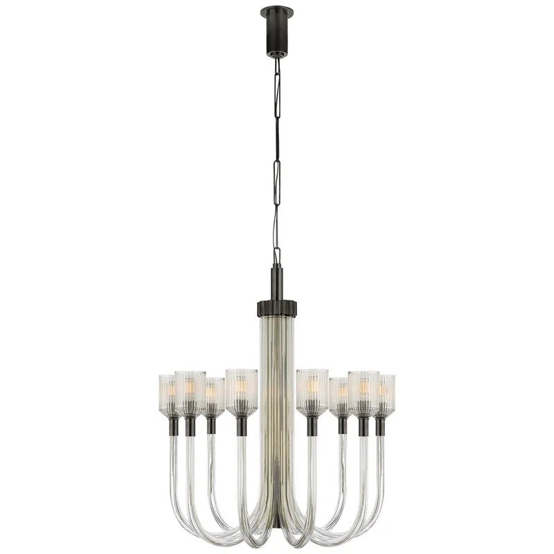 Kelly Wearstler Reverie Medium Single Tier Chandelier in Clear Ribbed Glass and Bronze Ceiling Light W30" x H38"