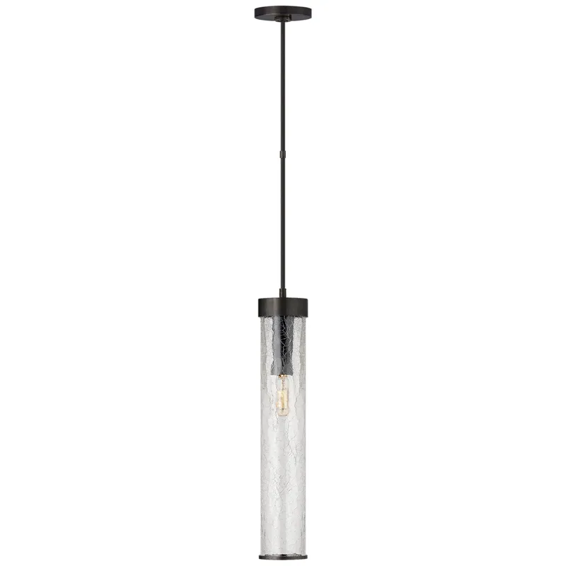 Kelly Wearstler Liaison Long Pendant in Bronze with Crackle Glass Ceiling Light W3.5"