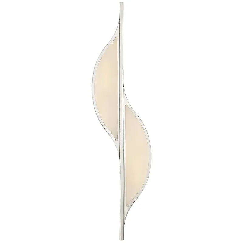 Kelly Wearstler Avant Large Curved Sconce in Polished Nickel with Frosted Glass Wall Light W6.25" x H24.5"