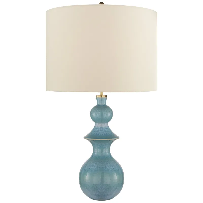 kate spade new york Saxon Large Table Lamp in Sandy Turquoise with Cream Linen Shade W20.5" x H35.5"