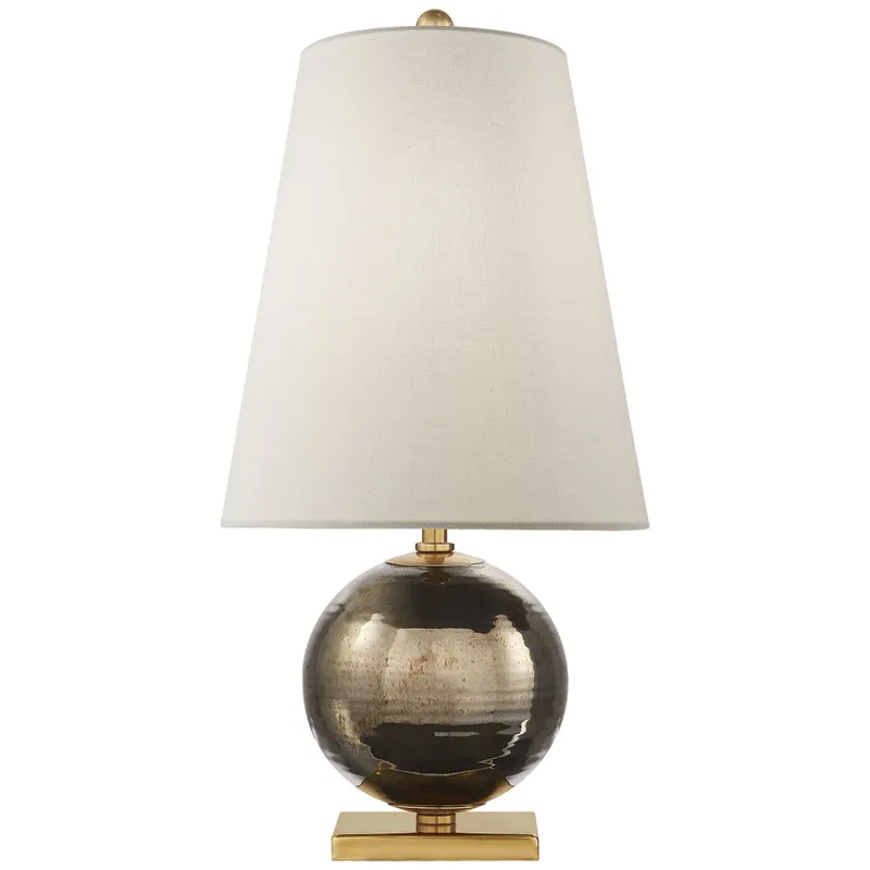 kate spade new york Corbin Mini Accent Lamp in Black Pearl with Cream Linen Shade Table Lamp W10.75" x H21"