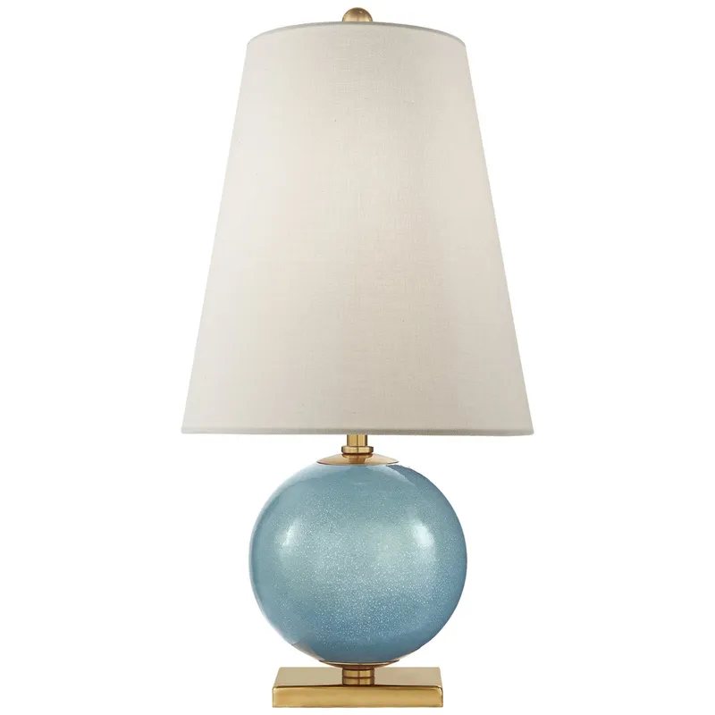 kate spade new york Corbin Mini Accent Lamp in Sandy Turquoise with Cream Linen Shade Table Lamp W10.75" x H21"
