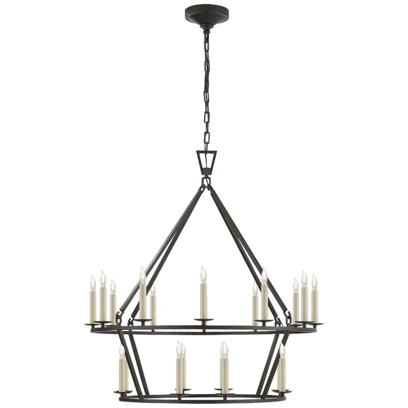 Chapman & Myers Darlana Medium Two-Tier Chandelier in Aged Iron Ceiling Light W30" x H33"