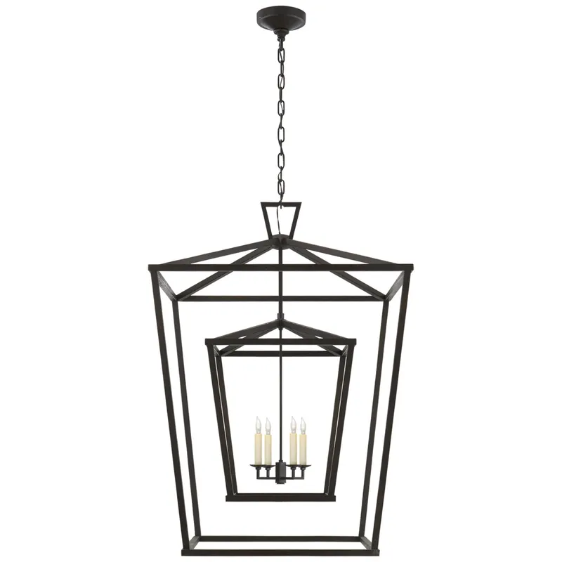 Chapman & Myers Darlana Extra Large Double Cage Lantern in Aged Iron Ceiling Light W29" x H42"