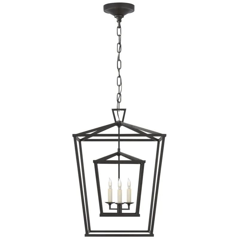 Chapman & Myers Darlana Medium Double Cage Lantern in Aged Iron Ceiling Light W17" x H24.5"
