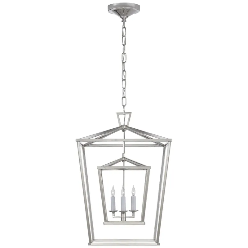 Chapman & Myers Darlana Medium Double Cage Lantern in Polished Nickel Ceiling Light W17" x H24.5"