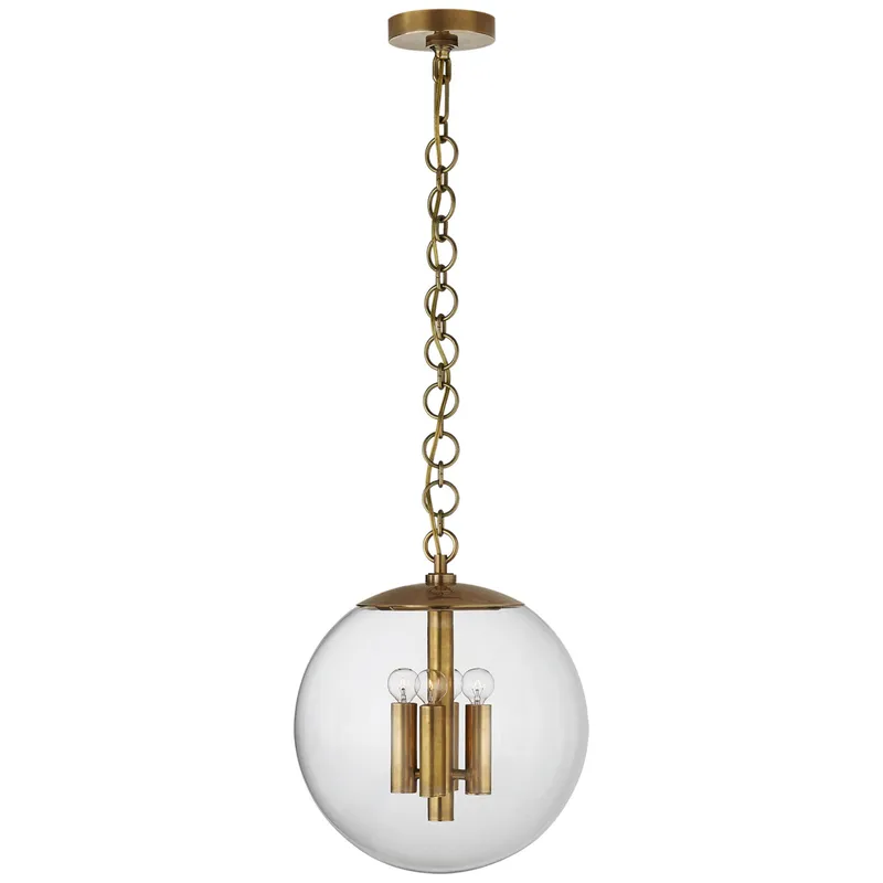 AERIN Turenne Medium Globe Pendant in Hand-Rubbed Antique Brass with Clear Glass Ceiling Light W14" x H16.5"