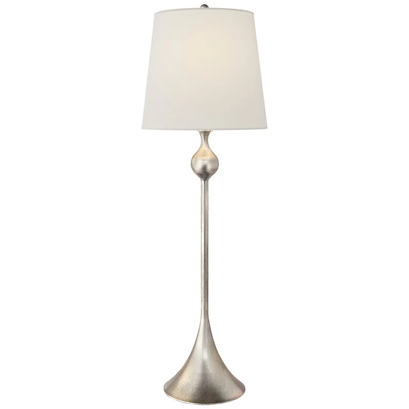 AERIN Dover Buffet Lamp in Burnished Silver Leaf with Linen Shade Table Lamp W10.25" x H31.25"