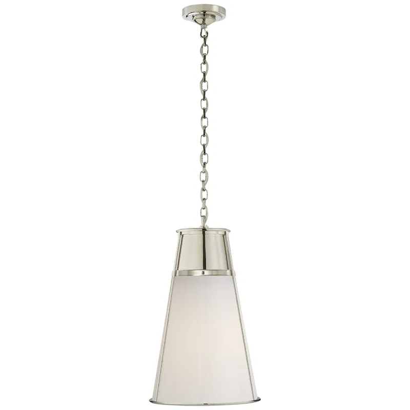 Thomas O'Brien Robinson Large Pendant in Polished Nickel with White Glass Ceiling Light W11.75" x H19.5"