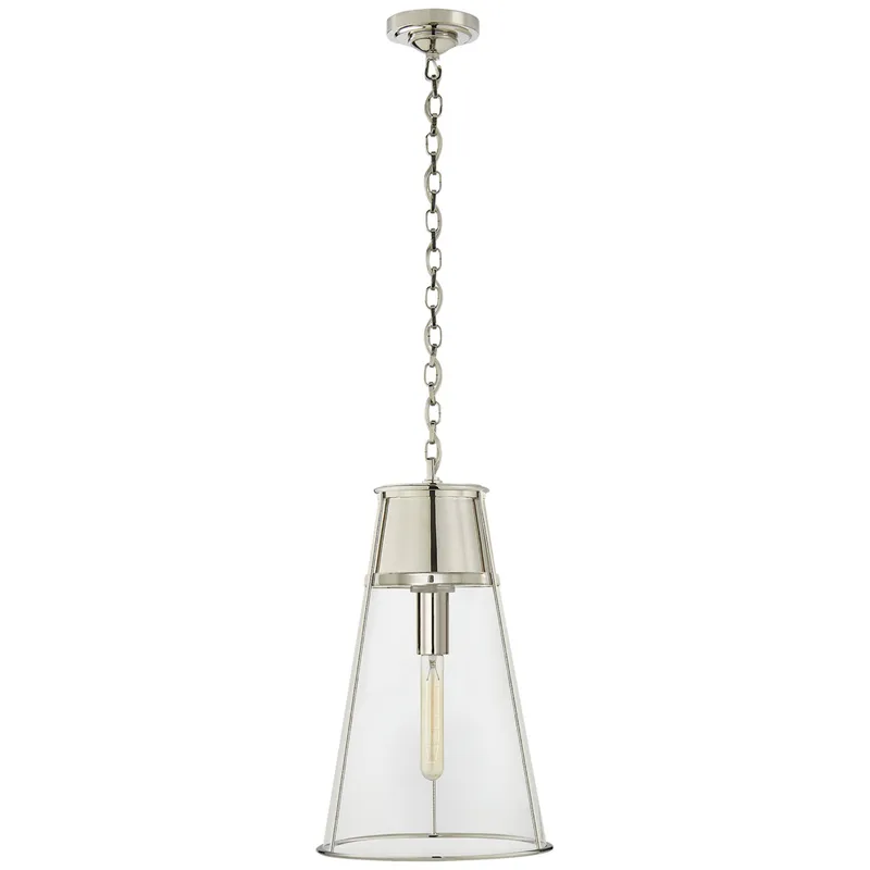Thomas O'Brien Robinson Large Pendant in Polished Nickel with Clear Glass Ceiling Light W11.75" x H19.5"