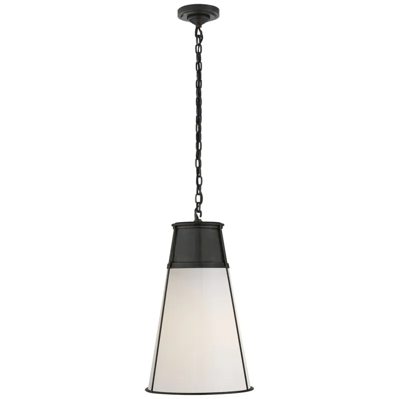 Thomas O'Brien Robinson Large Pendant in Bronze with White Glass Ceiling Light W11.75" x H19.5"