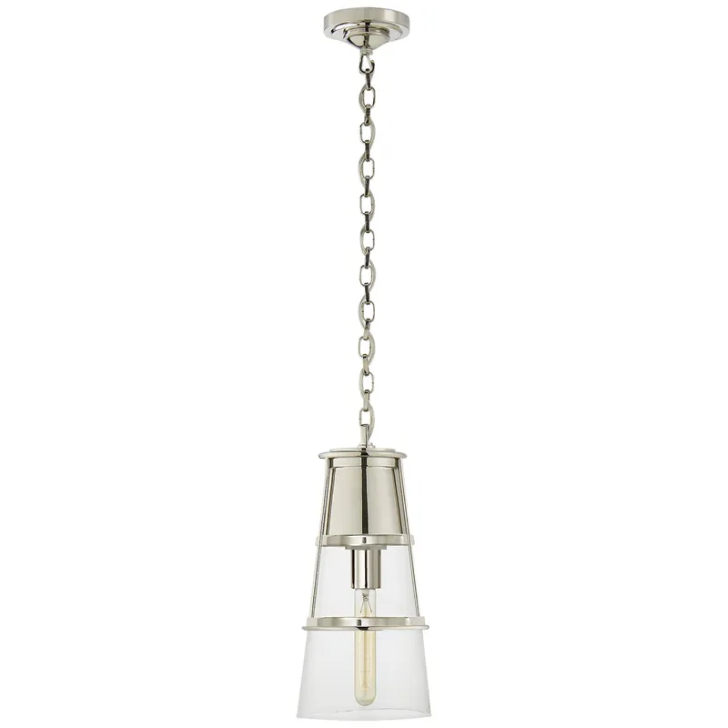 Thomas O'Brien Robinson Medium Pendant in Polished Nickel with Clear Glass Ceiling Light W7.5" x H15"