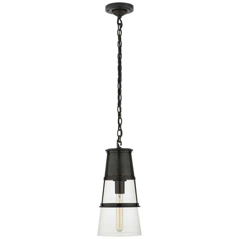 Thomas O'Brien Robinson Medium Pendant in Bronze with Clear Glass Ceiling Light W7.5" x H15"