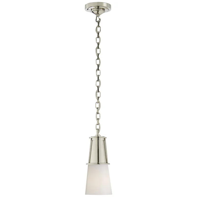 Thomas O'Brien Robinson Small Pendant in Polished Nickel with White Glass Ceiling Light W4.75" x H11.25"