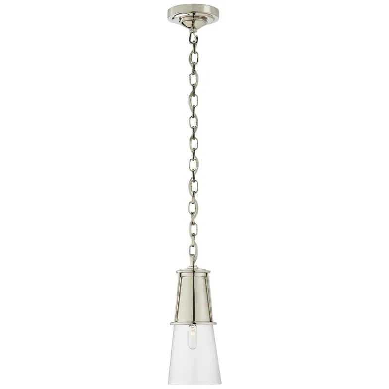 Thomas O'Brien Robinson Small Pendant in Polished Nickel with Clear Glass Ceiling Light W4.75" x H11.25"