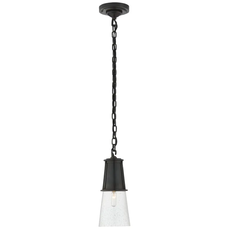 Thomas O'Brien Robinson Small Pendant in Bronze with Seeded Glass Ceiling Light W4.75" x H11.25"