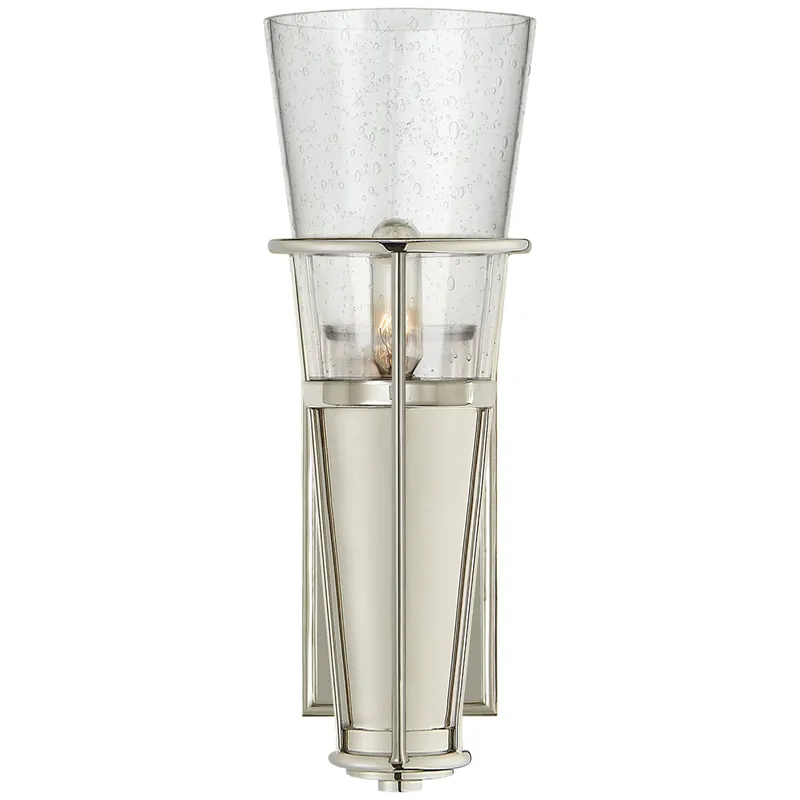 Thomas O'Brien Robinson Single Sconce in Polished Nickel with Seeded Glass Wall Light W4.25" x H11.25"