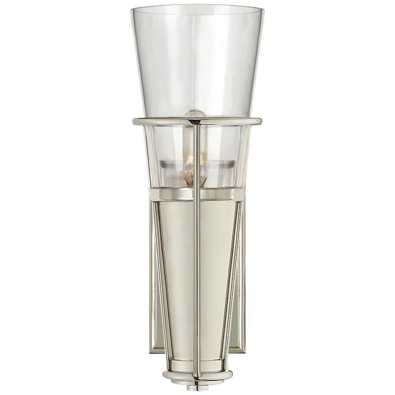 Thomas O'Brien Robinson Single Sconce in Polished Nickel with Clear Glass Wall Light W4.25" x H11.25"