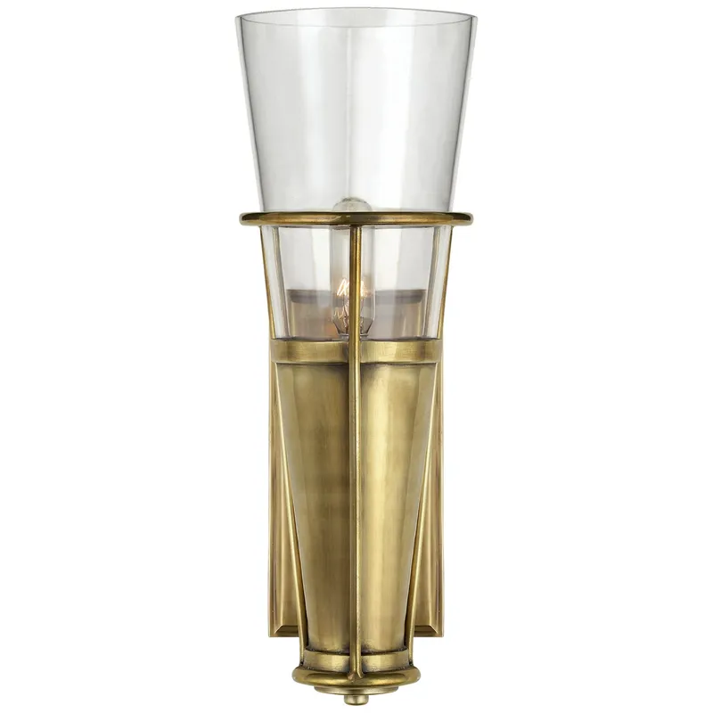 Thomas O'Brien Robinson Single Sconce in Hand-Rubbed Antique Brass with Clear Glass Wall Light W4.25" x H11.25"