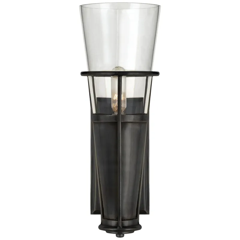 Thomas O'Brien Robinson Single Sconce in Bronze with Clear Glass Wall Light W4.25" x H11.25"