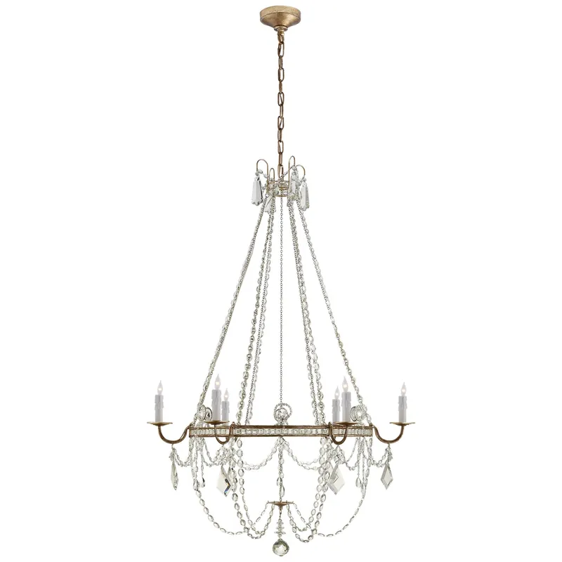J. Randall Powers Sharon Medium Chandelier in Gilded Iron with Crystal Trim Ceiling Light W36" x H54"