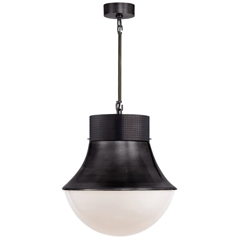 Kelly Wearstler Precision Large Pendant in Bronze with White Glass Ceiling Light W17"