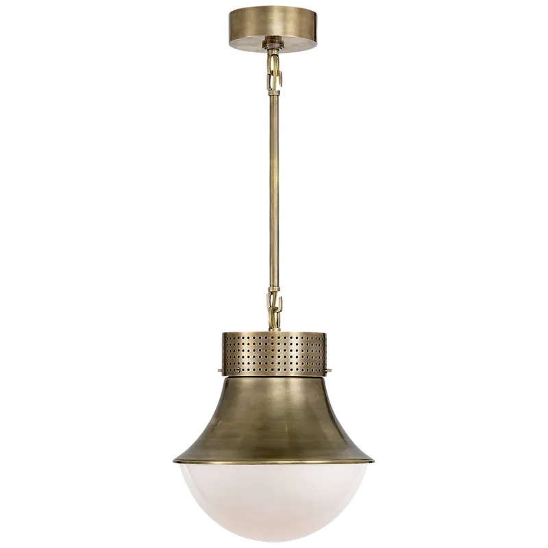 Kelly Wearstler Precision Small Pendant in Antique-Burnished Brass with White Glass Ceiling Light W10"
