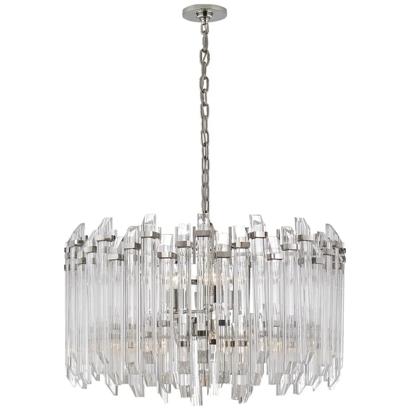 Suzanne Kasler Adele Large Wide Drum Chandelier in Polished Nickel with Clear Acrylic Ceiling Light W28.25" x H20"