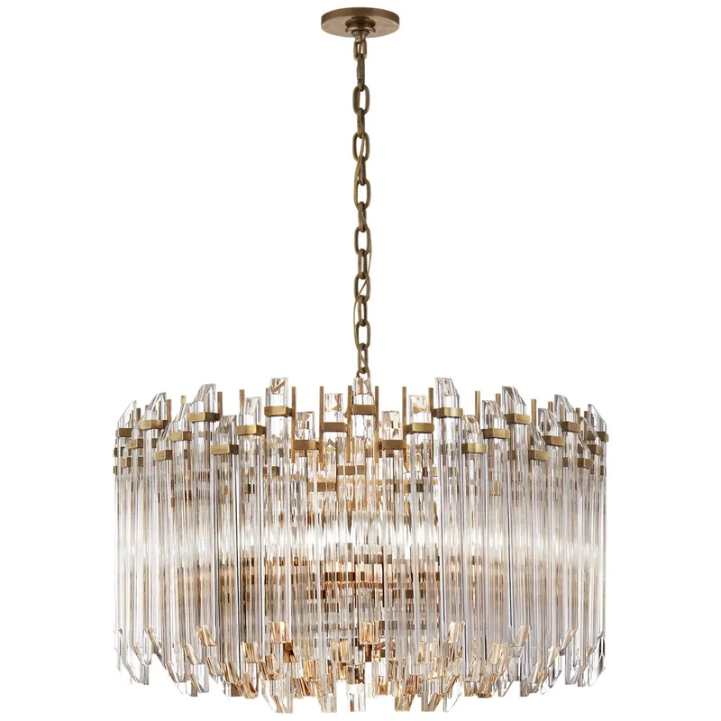 Suzanne Kasler Adele Large Wide Drum Chandelier in Hand-Rubbed Antique Brass with Clear Acrylic Ceiling Light W28.25" x H20"