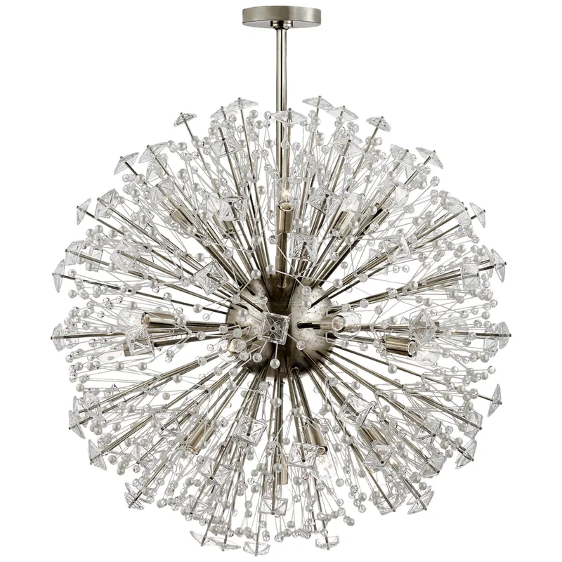 kate spade new york Dickinson Large Chandelier  in Polished Nickel with Clear Glass and Cream Pearls Ceiling Light W30.5"