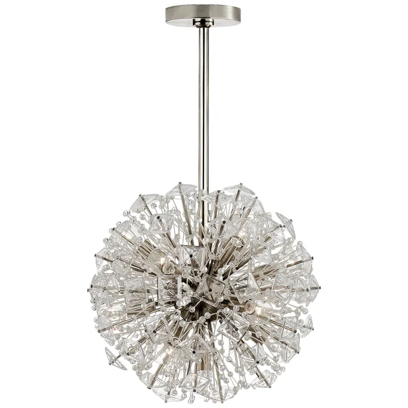 kate spade new york Dickinson Small Chandelier in Polished Nickel with Clear Glass and Cream Pearls Ceiling Light W17"