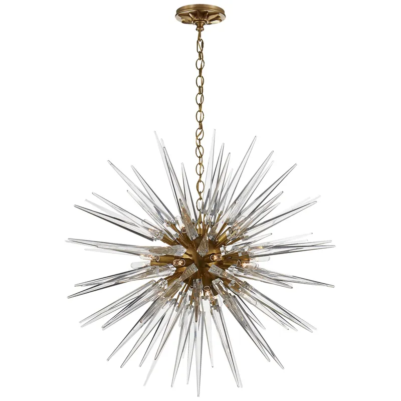 Chapman & Myers Quincy Medium Sputnik Chandelier in Antique-Burnished Brass with Clear Acrylic Ceiling Light W30" x H30"