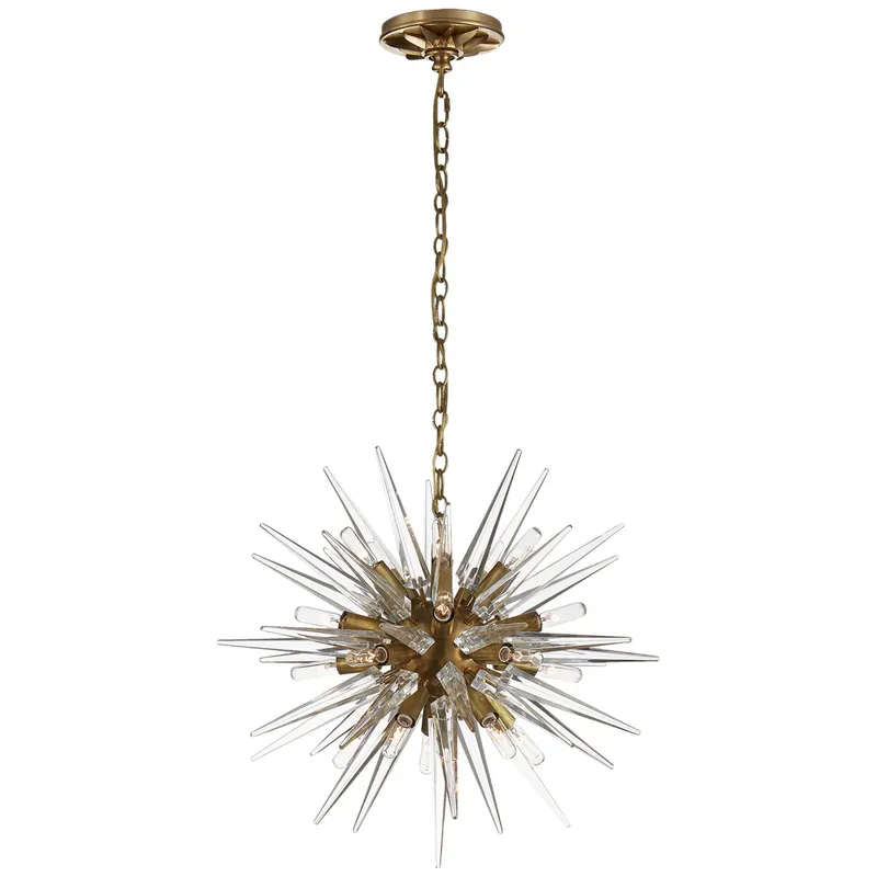 Chapman & Myers Quincy Small Sputnik Chandelier in Antique-Burnished Brass with Clear Acrylic Ceiling Light W20" x H20"