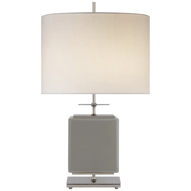kate spade new york Beekman Small Table Lamp in Grey Reverse Painted Glass with Cream Linen Shade W16" x H27.5"