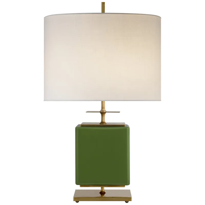 kate spade new york Beekman Small Table Lamp in Green Reverse Painted Glass with Cream Linen Shade W16" x H27.5"