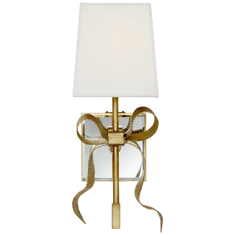 kate spade new york Ellery Gros-Grain Bow Small Sconce in Soft Brass with Cream Linen Shade Wall Light W5" x H13.5"