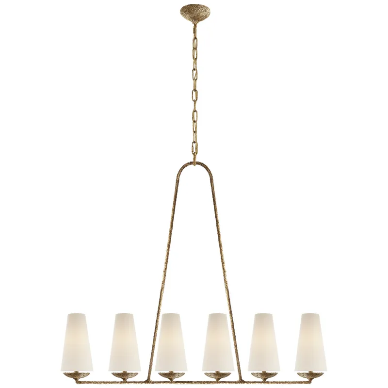 AERIN Fontaine Linear Chandelier in Gilded Plaster with Linen Shades Ceiling Light W45.25" x H39"