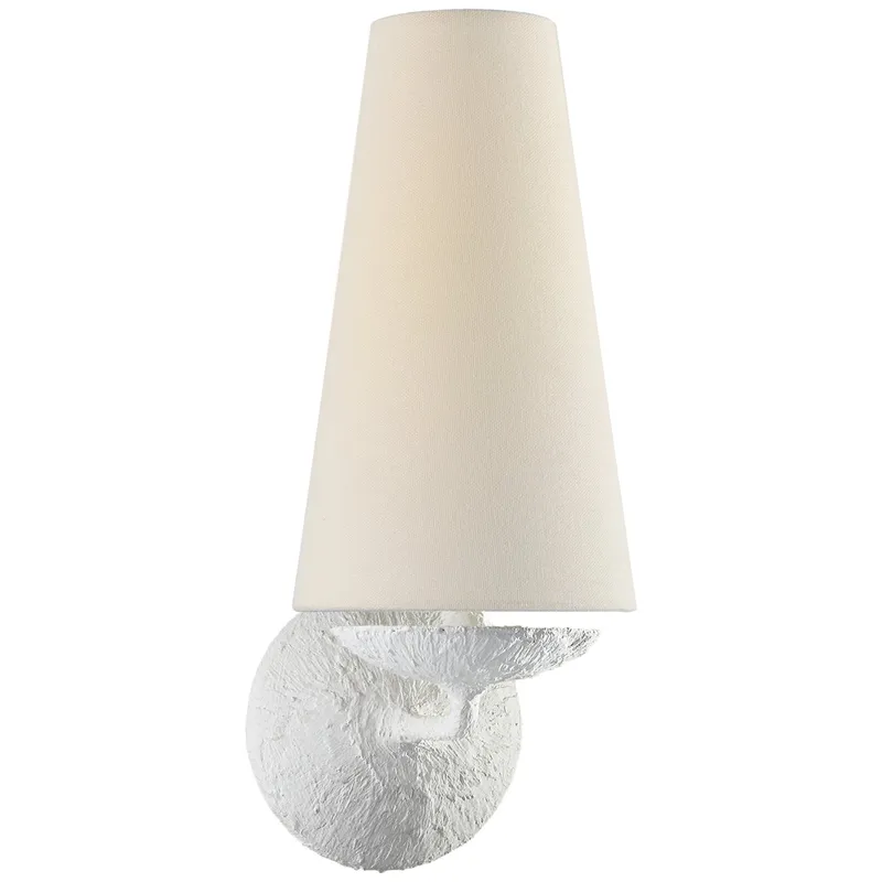 AERIN Fontaine Single Sconce in Plaster with Linen Shade Wall Light W5.5" x H14.25"
