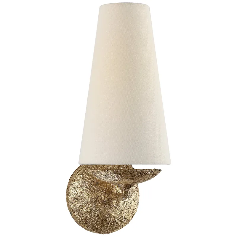 AERIN Fontaine Single Sconce in Gilded Plaster with Linen Shade Wall Light W5.5" x H14.25"