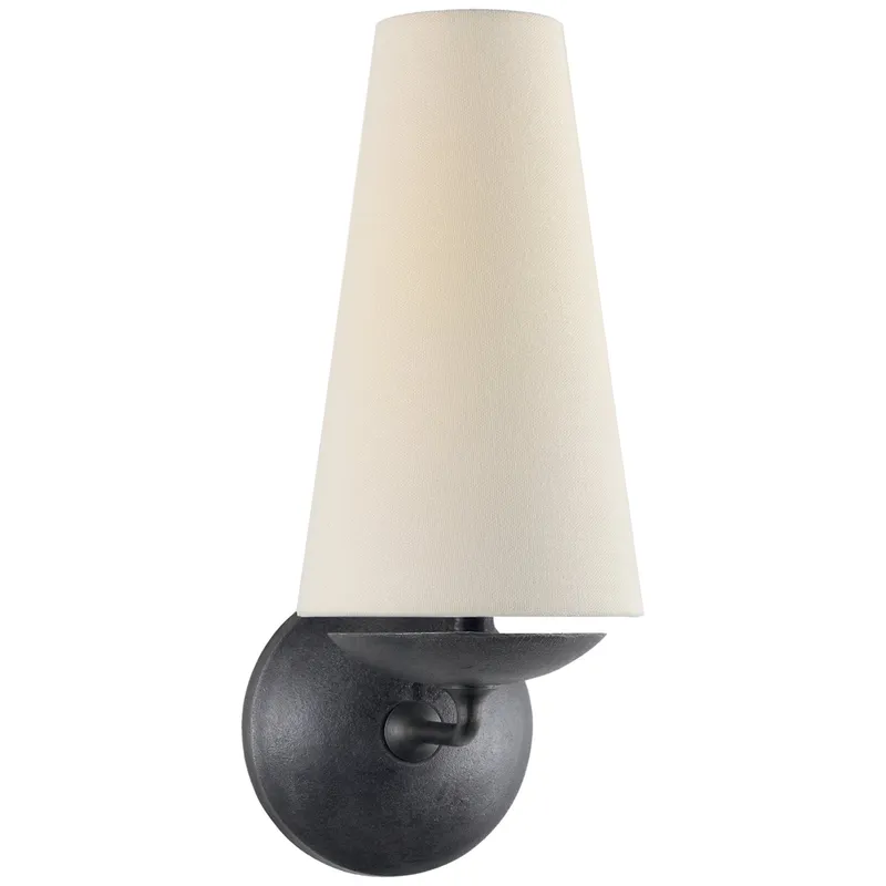 AERIN Fontaine Single Sconce in Aged Iron with Linen Shade Wall Light W5.5" x H14.25"