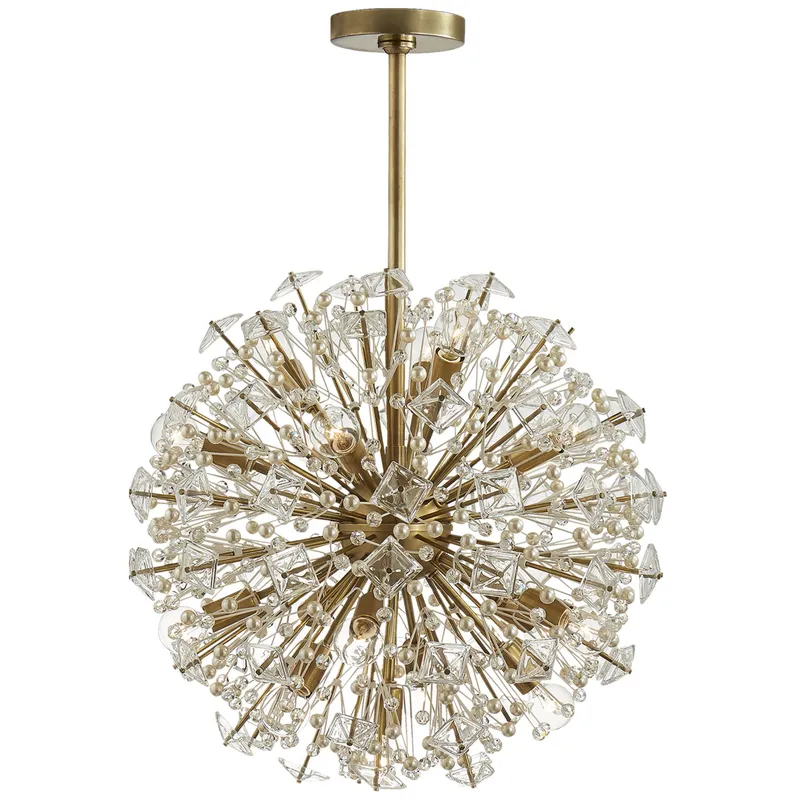 kate spade new york Dickinson Medium Chandelier in Soft Brass with Clear Glass and Cream Pearls Ceiling Light W22.25"