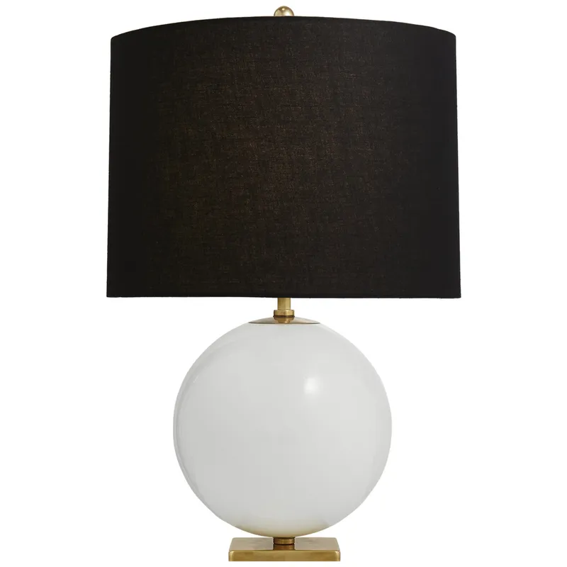 kate spade new york Elsie Table Lamp in Cream Reverse Painted Glass with Black Linen Shade W16" x H25.5"