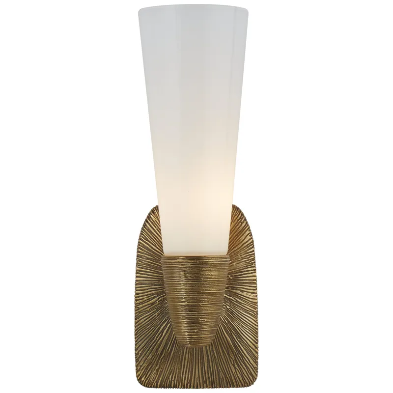 Kelly Wearstler Utopia Small Single Bath Sconce in Gild with White Glass Wall Light W4.75" x H14"