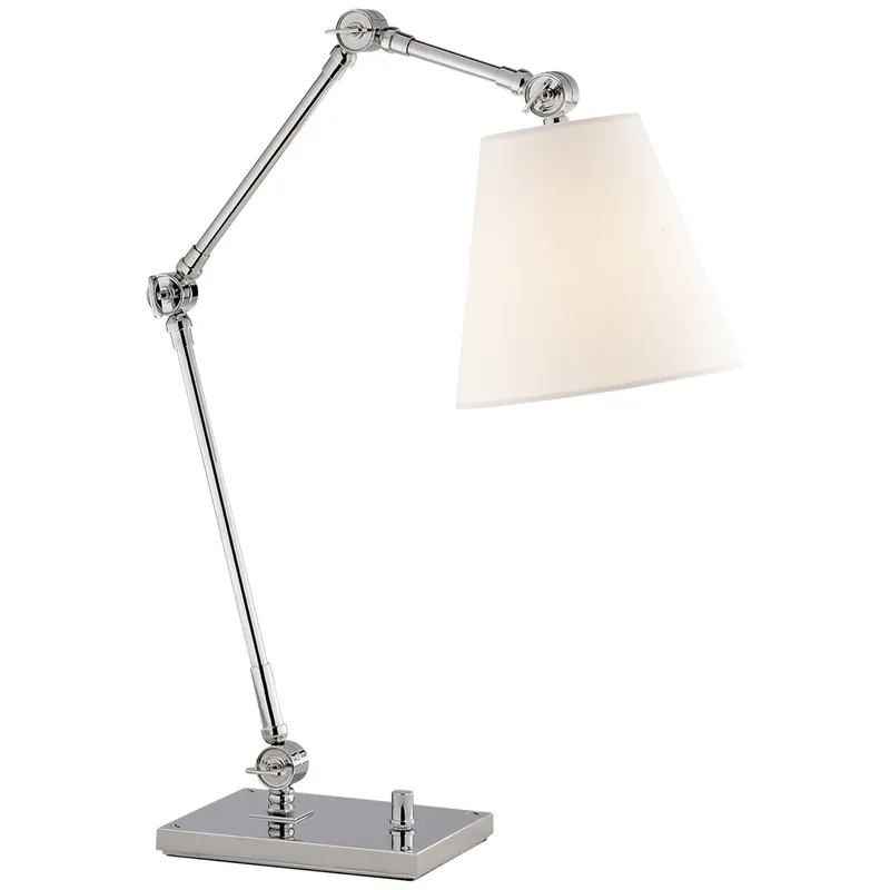 Suzanne Kasler Graves Task Lamp in Polished Nickel with Linen Shade Table Lamp W8" x H18.25" - 28.75"