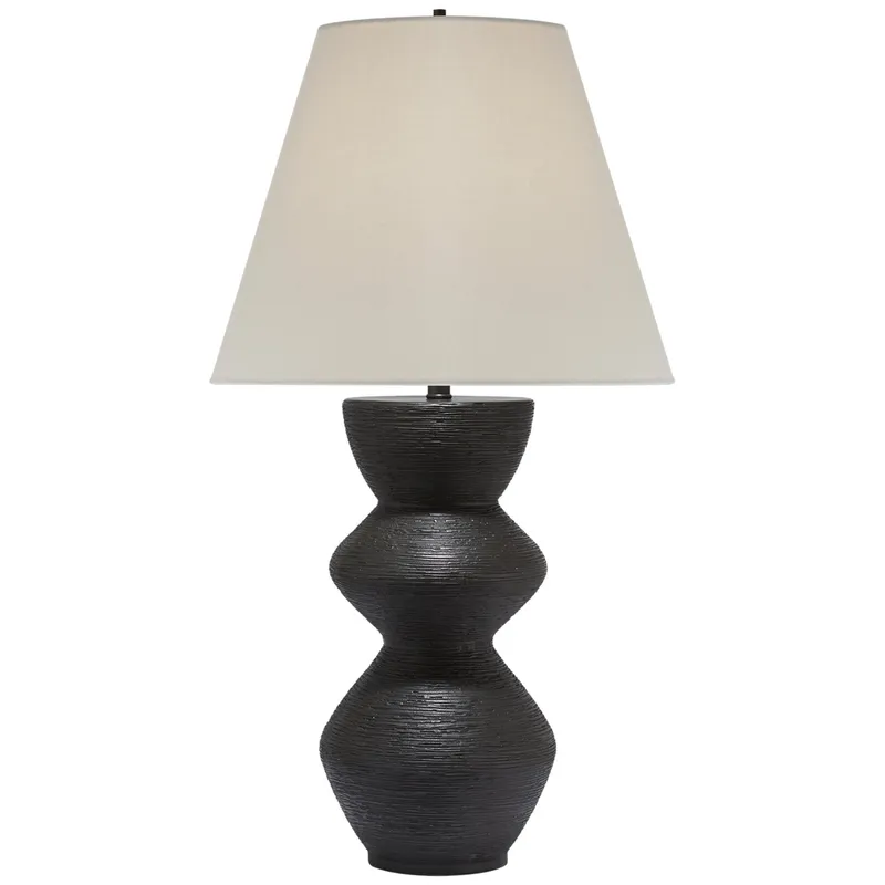 Kelly Wearstler Utopia Table Lamp in Aged Iron with Linen Shade W15" x H27.75"