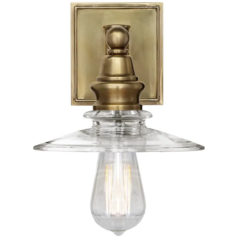 Chapman & Myers Covington Shield Sconce in Antique-Burnished Brass with Clear Glass Wall Light W7.75" x H12.75"